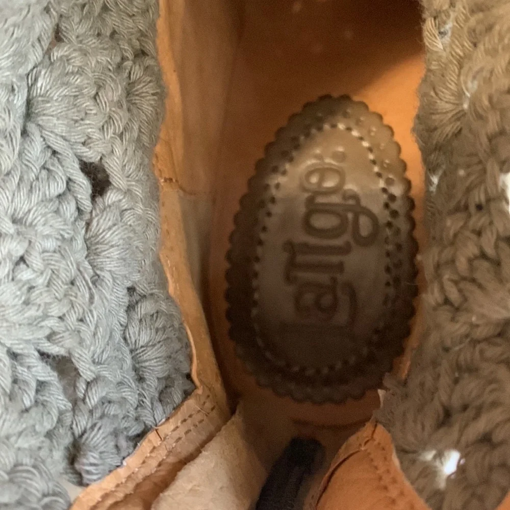 LATIGO Carly tan taupe Brown Leather Knit Crochet booties ankle Boots